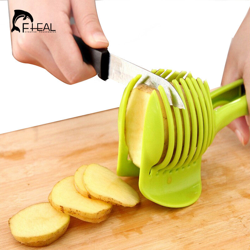 Tomato Slicer ABS Plastic Potato Cutter Kitchen Gadgets Lemon Orange Fruit Vegetable Holder Slicer Triturador Cooking Tool